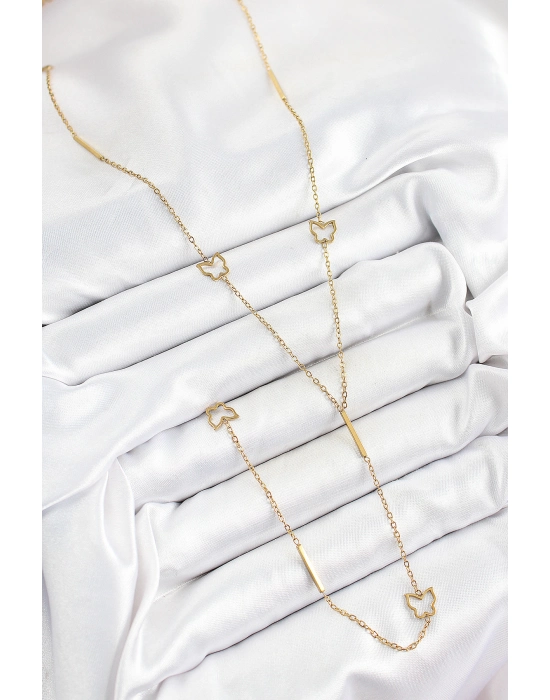 316l Çelik Kelebek Figürlü Y Model Gold Renk Kadın Kolye - Bamido