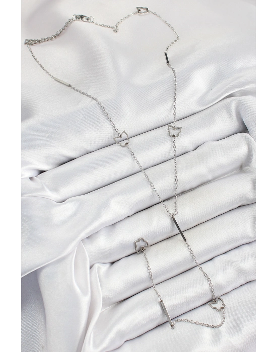 316l Çelik Kelebek Figürlü Y Model Gümüş Renk Kadın Kolye - Bamido