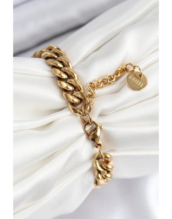316l Çelik Klasik Kalın Zincir Model Gold Renk Kadın Bileklik - Bamido