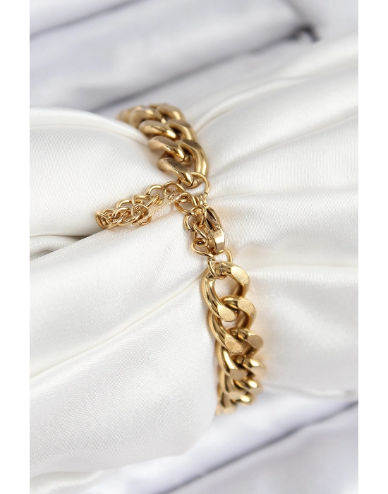 316l Çelik Klasik Kalın Zincir Model Gold Renk Kadın Bileklik - Bamido