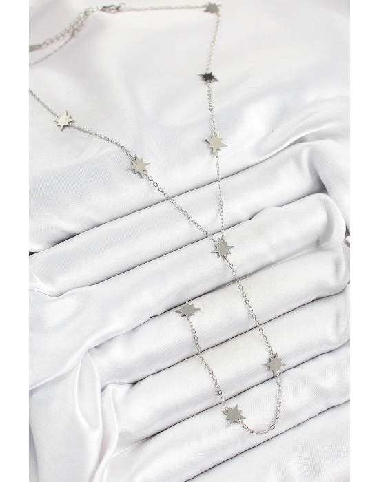 316l Çelik Kutup Yıldızı Figürlü Y Model Gümüş Renk Kadın Kolye - Bamido