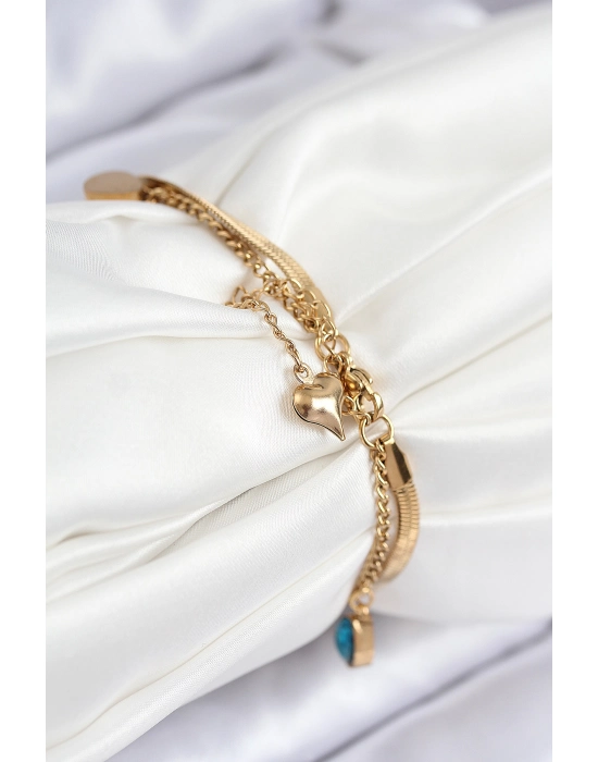 316l Çelik Nazar Boncuk Detaylı Mavi Zirkon Taşlı Model İtalyan Zincir Gold Renk Kadın Bileklik - Bamido