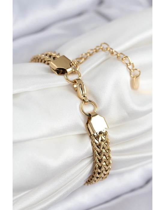 316l Çelik Örme Zincir Model Gold Renk Kadın Bileklik - Bamido