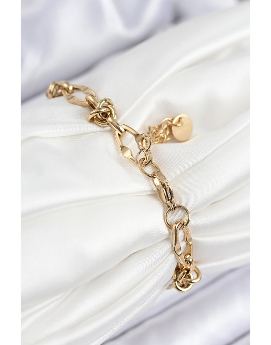 316l Çelik Parçalı Zincir Model Gold Renk Kadın Bileklik - Bamido