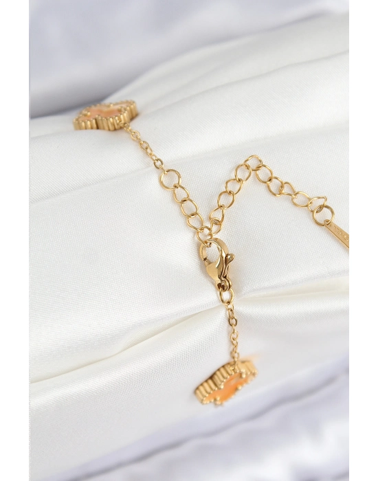 316l Çelik Sedefli Turuncu Gold Renk Yonca Kadın Bileklik - Bamido