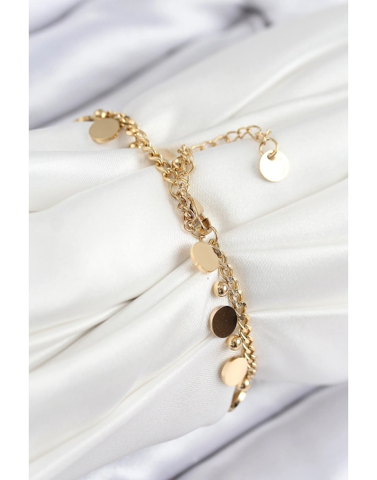 316l Çelik Sıralı Pul Model Gold Renk Kadın Bileklik - Bamido