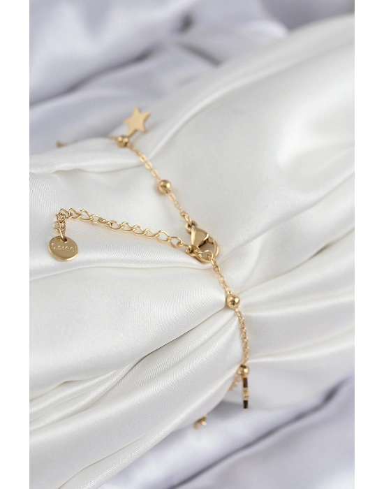 316l Çelik Sıralı Yonca Model Gold Renk Kadın Bileklik - Bamido