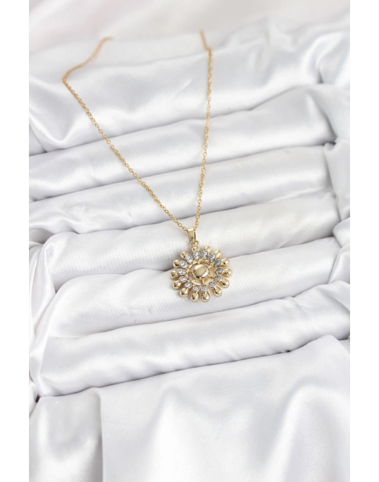 316l Çelik Zincir Gold Renk Güneş Model Kadın Kolye - Bamido