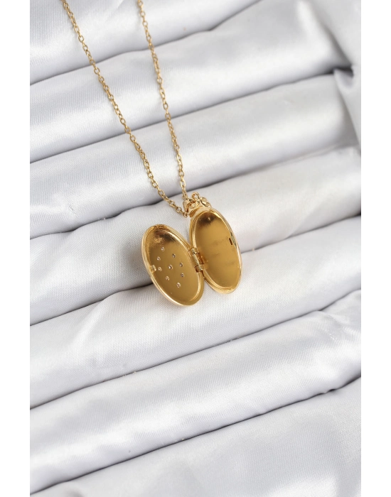 316l Çelik Zincir Gold Renk Kapaklı Açılabilir Model Kadın Kolye - Bamido