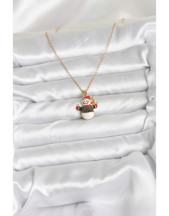 316l Çelik Zincir Gold Renk Kardan Adam Figürlü Yılbaşı Temalı Kadın Kolye - Bamido