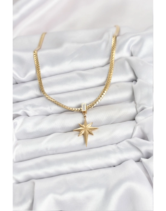 316l Çelik Zincir Gold Renk Kutup Yıldızı Model Kadın Kolye - Bamido