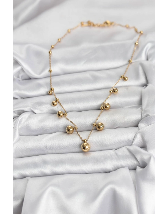 316l Çelik Zincir Gold Renk Topçuklu Kolye - Bamido