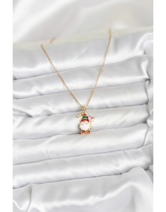 316l Çelik Zincir Gold Renk Yılbaşı Teması Kadın Kolye - Bamido