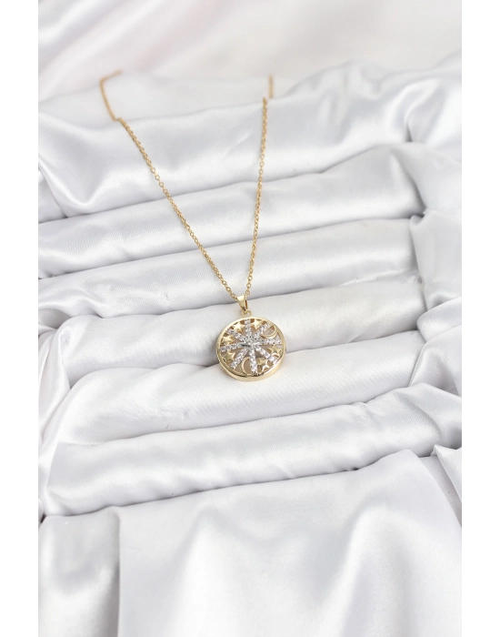 316l Çelik Zincir Gold Renk Zirkon Taşlı Kadın Kolye - Bamido