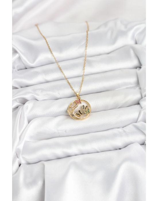 316l Çelik Zincir Gold Renk Zirkon Taşlı Kelebekli Kadın Kolye - Bamido