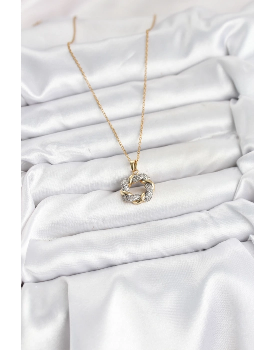 316l Çelik Zincir Gold Renk Zirkon Taşlı Sarmal Model Kadın Kolye - Bamido