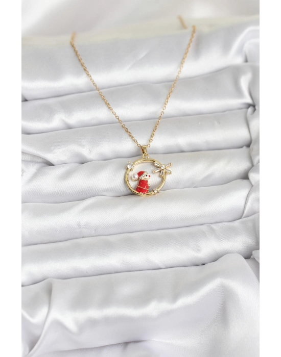 316l Çelik Zincir Gold Zirkon Taşlı Yılbaşı Tema Kadın Kolye - Bamido