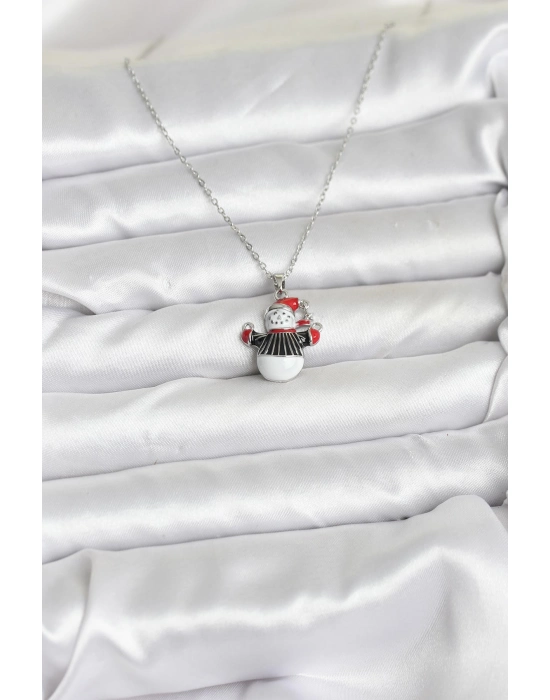 316l Çelik Zincir Gümüş Renk Kardan Adam Figürlü Yılbaşı Temalı Kadın Kolye - Bamido