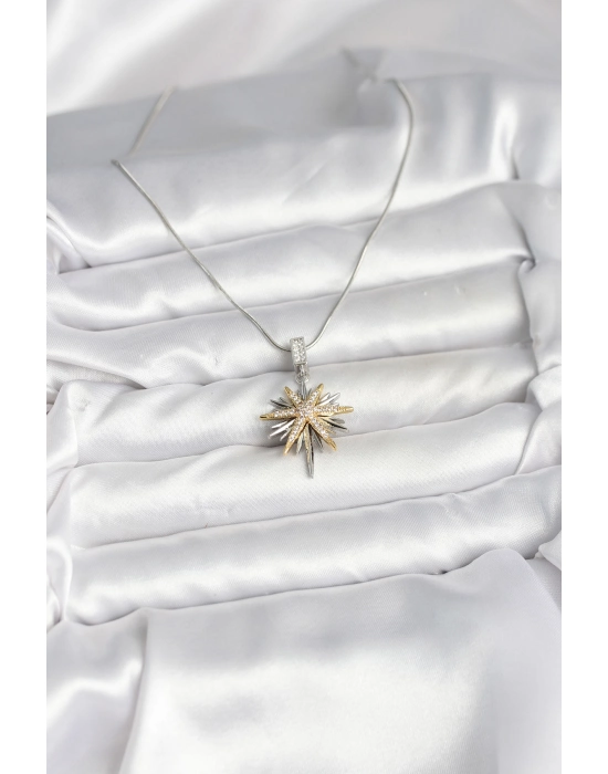 316l Çelik Zincir Gümüş Renk Kutup Yıldızı Model Kadın Kolye - Bamido