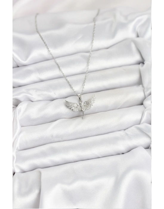 316l Çelik Zincir Gümüş Renk Melek Model Kadın Kolye - Bamido