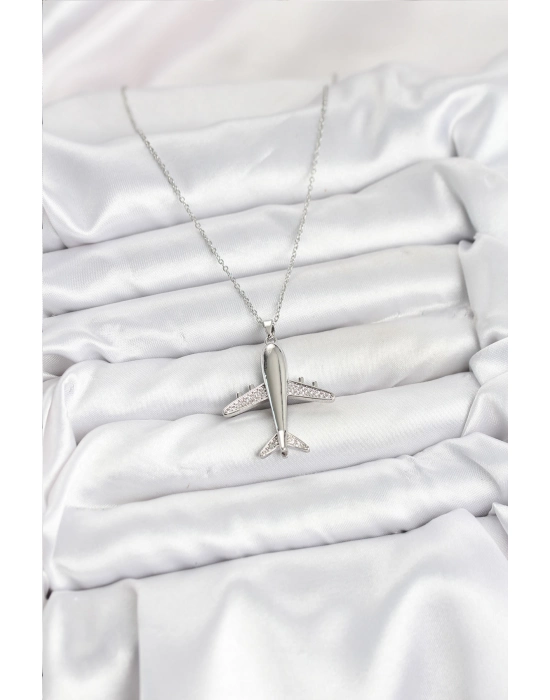 316l Çelik Zincir Gümüş Renk Uçak Model Kadın Kolye - Bamido