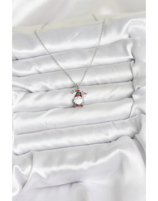 316l Çelik Zincir Gümüş Renk Yılbaşı Teması Kadın Kolye - Bamido