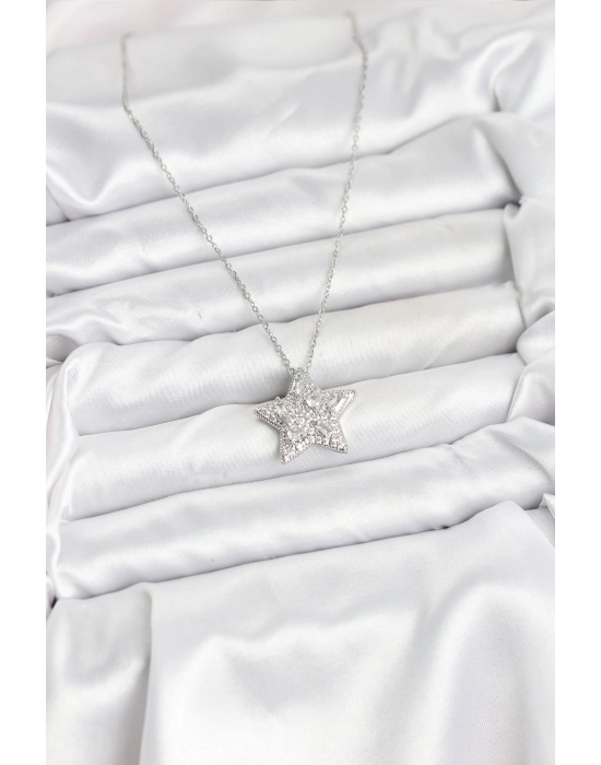 316l Çelik Zincir Gümüş Renk Yıldız Model Kadın Kolye - Bamido