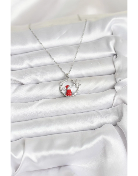 316l Çelik Zincir Gümüş Zirkon Taşlı Yılbaşı Tema Kadın Kolye - Bamido