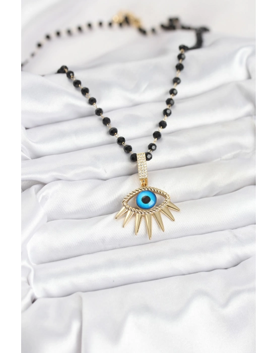 316l Çelik Zincir Kristal Boncuklu Göz Model Kadın Kolye - Bamido