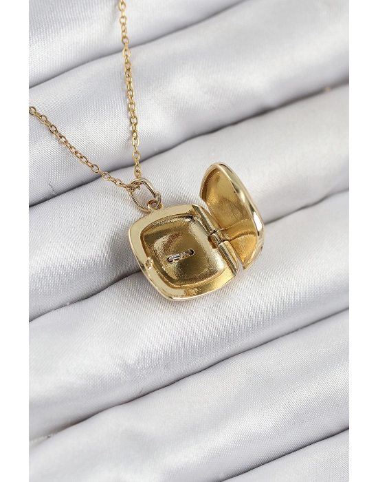 316l Çelik Zirkon Taşlı Açılabilr Kapaklı Göz Model Gold Renk Kadın Kolye - Bamido