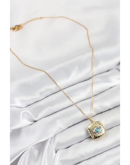 316l Çelik Zirkon Taşlı Açılabilr Kapaklı Göz Model Gold Renk Kadın Kolye - Bamido