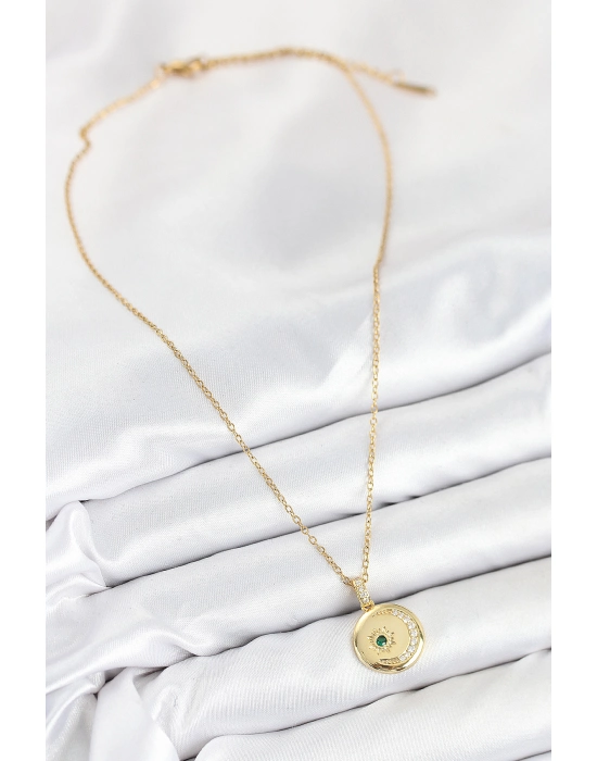 316l Çelik Zirkon Taşlı Ay Ve Güneş Model Gold Renk Kadın Kolye - Bamido