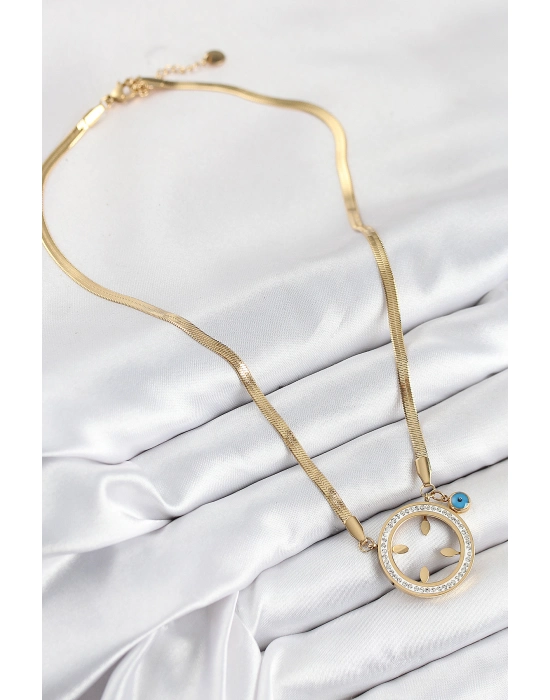 316l Çelik Zirkon Taşlı Çeyrek Takılabilir Gold Renk Kadın Kolye - Bamido