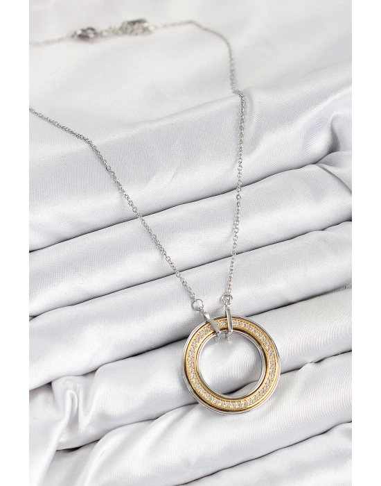 316l Çelik Zirkon Taşlı Dönen Daire Model Gold Ve Gümüş Renk Kadın Kolye - Bamido