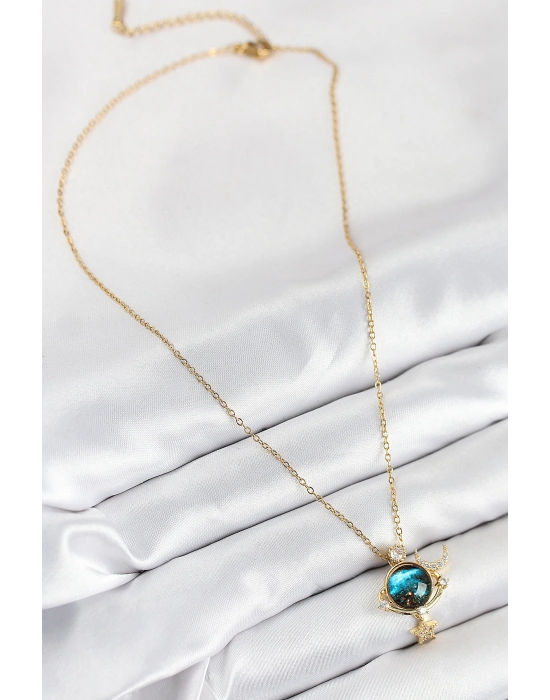 316l Çelik Zirkon Taşlı Gezegen Model Gold Renk Kadın Kolye - Bamido