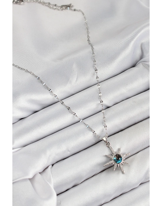 316l Çelik Zirkon Taşlı Kutup Yıldızı Model Gümüş Renk Kadın Kolye - Bamido