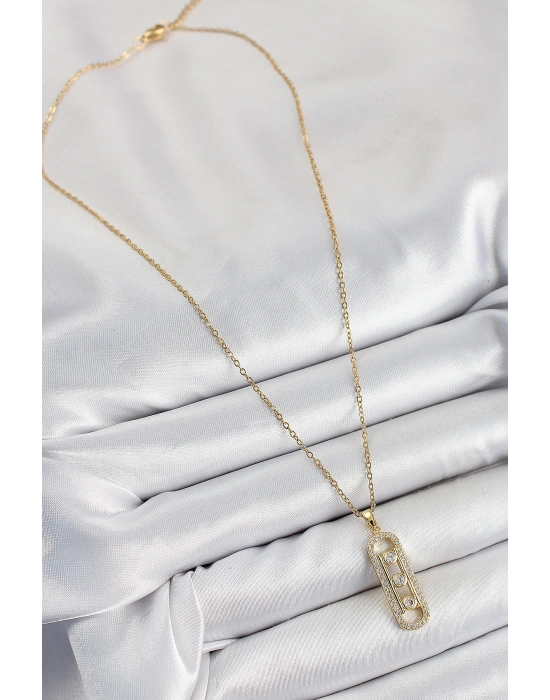 316l Çelik Zirkon Taşlı Messika Model Gold Renk Kadın Kolye - Bamido