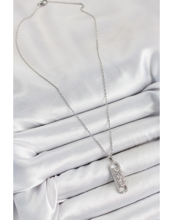 316l Çelik Zirkon Taşlı Messika Model Gümüş Renk Kadın Kolye - Bamido