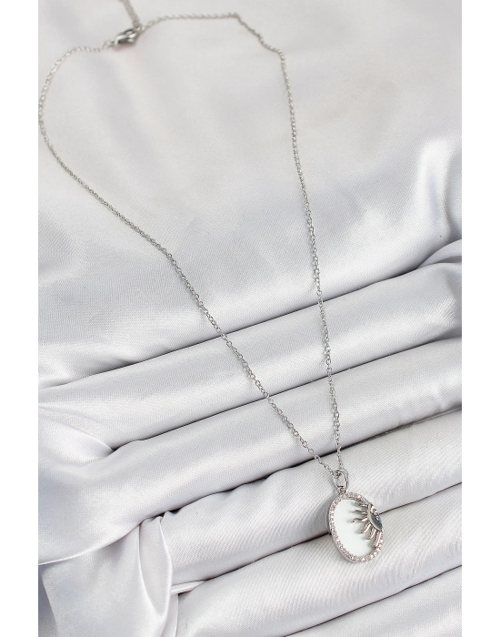 316l Çelik Zirkon Taşlı Yarım Güneş Model Gümüş Renk Kadın Kolye - Bamido