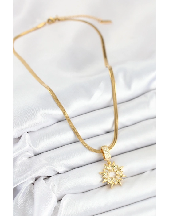 316l Çelik Zirkon Taşlı Yıldız Model Gold Renk Kadın Kolye - Bamido