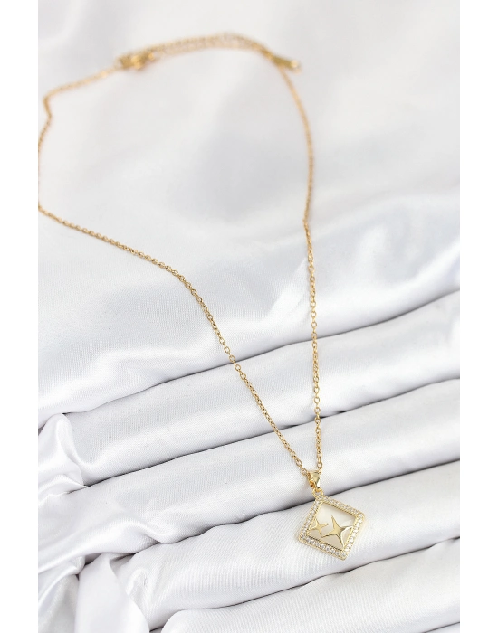 316l Çelik Zirkon Taşlı Yıldız Model Gold Renk Kadın Kolye - Bamido