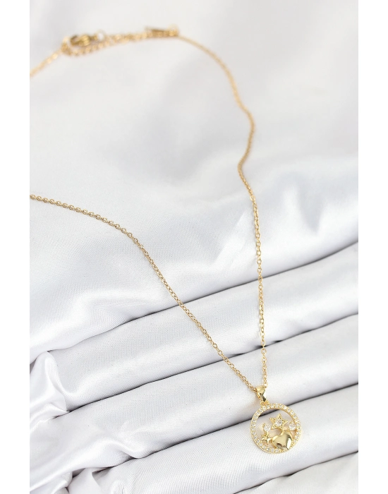 316l Çelik Zirkon Taşlı Yıldız Ve Kalp Model Gold Renk Kadın Kolye - Bamido