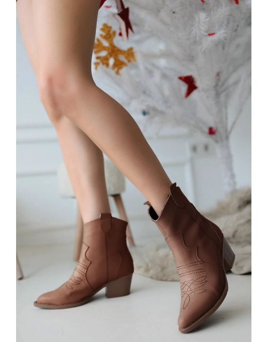 Akver Kahverengi Cilt Topuklu Bot - Bamido