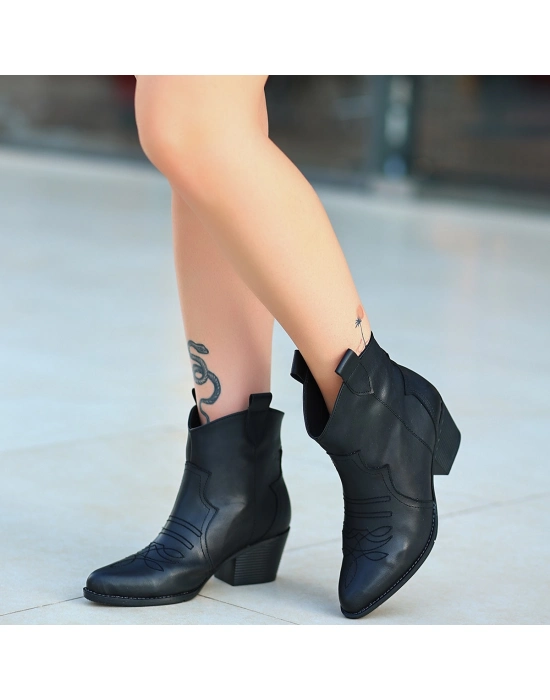 Akver Siyah Cilt Topuklu Bot - Bamido