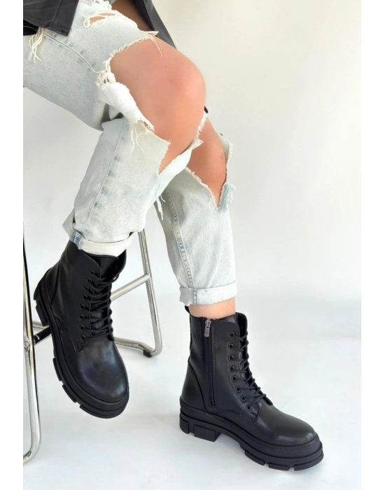 Allex Siyah Cilt Bağcıklı Bot - Bamido