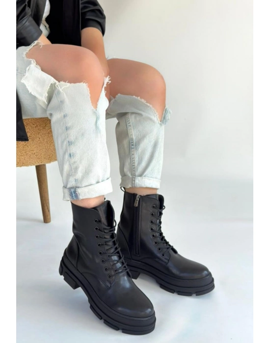 Allex Siyah Cilt Bağcıklı Bot - Bamido