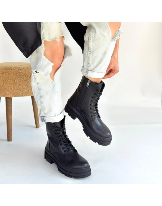 Allex Siyah Cilt Bağcıklı Bot - Bamido