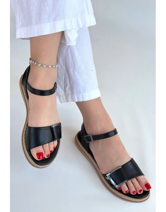 Andana Siyah Cilt Sandalet - Bamido