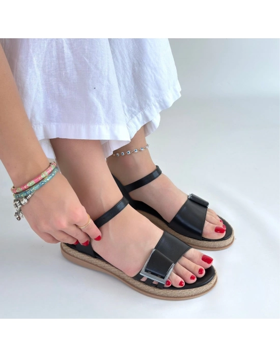 Andana Siyah Cilt Sandalet - Bamido