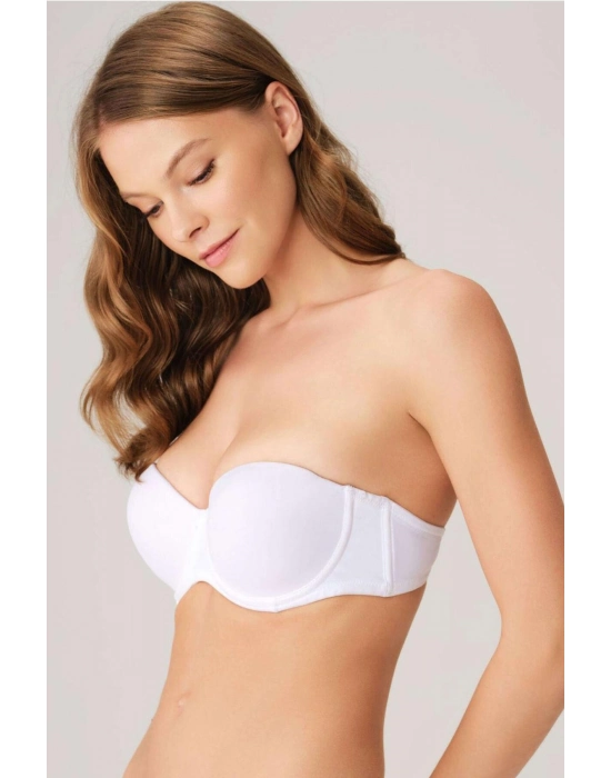 Balenli Destekli Dolgulu Askısız Straplez Günlük Klasik T-shirt Sütyeni